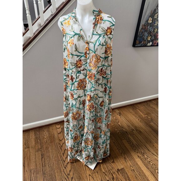 PHO Firenze Embroidered Floral Mesh Maxi Dress Size Medium - Picture 1 of 4